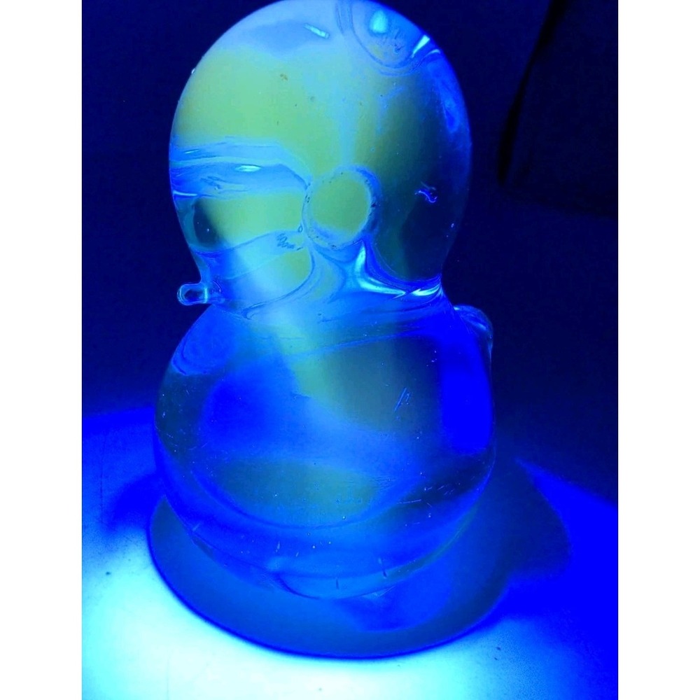 Vintage Vaseline FM Konstglas Blue Glass Bird Chick Paperweight 3¼″ Sweden 60s